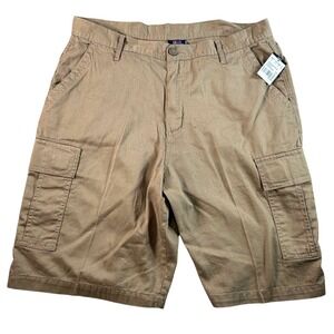 Vintage Bugle Boy Mens Cargo Khaki Twill Shorts Size 34 Cotton Front Pockets NWT